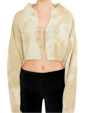 Danielle Guizio Safety Pin Cropped Sweater in Cream Tie Dye Size XS/S